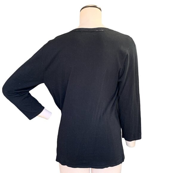 Coldwater Creek Faux Wrap Silk Blend Top Lace Trim Neckline S Black 140F - Picture 5 of 8